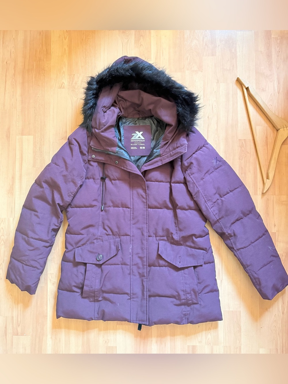 Zeroxposur Women's Purple Puffer Coat with Faux-Fur Hood